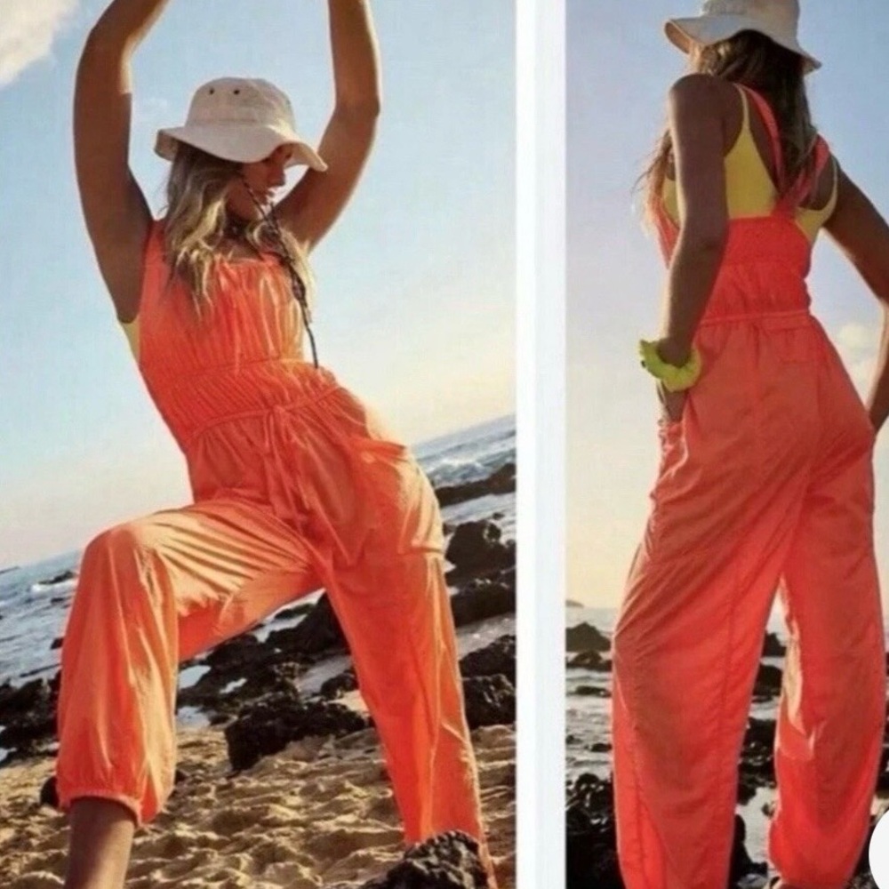 free people movement jumpsuit Tropic Sport One Piece M Neon Orange Vibrant Indie